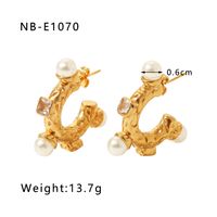 1 Pair Vacation Modern Style Simple Style C Shape Beaded Plating Inlay 304 Stainless Steel Artificial Pearls Rhinestones 18K Gold Plated Ear Studs sku image 5