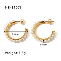 1 Pair Vacation Modern Style Simple Style C Shape Beaded Plating Inlay 304 Stainless Steel Artificial Pearls Rhinestones 18K Gold Plated Ear Studs sku image 3