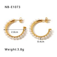 1 Par Vacaciones Estilo Moderno Estilo Simple Forma De C Con Cuentas Enchapado Embutido Acero Inoxidable 304 Perlas Artificiales Diamantes De Imitación Chapados en oro de 18k Pendientes sku image 3