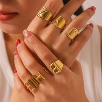 304 Stainless Steel 18K Gold Plated Modern Style Simple Style Asymmetrical Plating Letter Open Rings main image 3