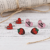 Retro Letter Heart Shape Strawberry Wood Ear Studs main image 1