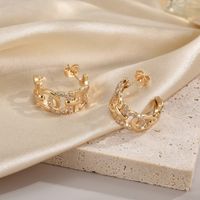 1 Pair Modern Style Cool Style C Shape Plating Inlay Copper Zircon 18k Gold Plated Ear Studs main image 6