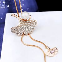 Elegant Ginkgo Leaf Alloy Inlay Artificial Pearls Glass Women's Sweater Chain main image 5