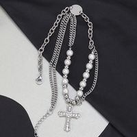 304 Stainless Steel Ethnic Style Beaded Plating Inlay Cross Abs Reflective Beads Zircon Pendant Necklace main image 3