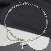 Hip-Hop Cross 304 Stainless Steel Artificial Pearl Beaded Polishing Zircon Unisex Pendant Necklace main image 3