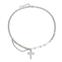 Hip-Hop Cross 304 Stainless Steel Artificial Pearl Beaded Polishing Zircon Unisex Pendant Necklace main image 5