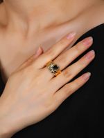 Vintage Style Rock Solid Color Copper 18k Gold Plated Zircon Rings In Bulk main image 4