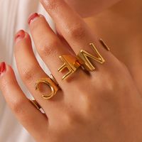 304 Stainless Steel 18K Gold Plated Modern Style Simple Style Asymmetrical Plating Letter Open Rings main image 1