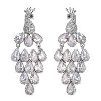 1 Pair Elegant Peacock Plating Inlay Copper Zircon White Gold Plated Drop Earrings main image 4
