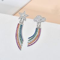 1 Pair Cute Luxurious Shiny Clouds Rainbow Star Asymmetrical Plating Inlay Copper Zircon White Gold Plated Drop Earrings main image 5