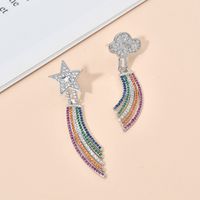 1 Pair Cute Luxurious Shiny Clouds Rainbow Star Asymmetrical Plating Inlay Copper Zircon White Gold Plated Drop Earrings main image 4