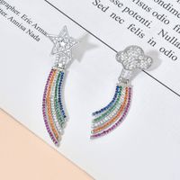 1 Pair Cute Luxurious Shiny Clouds Rainbow Star Asymmetrical Plating Inlay Copper Zircon White Gold Plated Drop Earrings main image 1