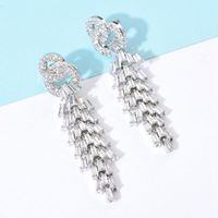 1 Pair Korean Style Tassel Plating Inlay Copper Zircon White Gold Plated Drop Earrings main image 3