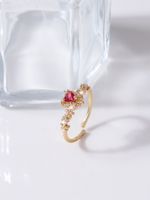 Copper Gold Plated Sweet Inlay Heart Shape Zircon Open Rings main image 4