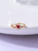Copper Gold Plated Sweet Inlay Heart Shape Zircon Open Rings sku image 1
