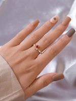 Copper Gold Plated Sweet Inlay Heart Shape Zircon Open Rings main image 3