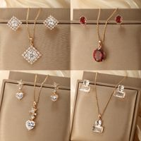Lady Xuping Shiny Geometric Square Heart Shape Alloy Plating Inlay Artificial Gemstones 18k Gold Plated Women's Earrings Necklace main image 1