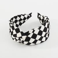 Women's Retro Preppy Style Knot Checkered Plastic Cloth Criss Cross Hair Band sku image 1