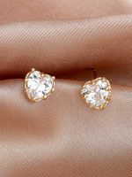 1 Pair Sweet Heart Shape Inlay Copper Zircon Gold Plated Ear Studs main image 3