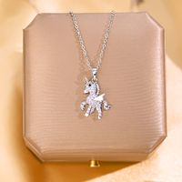 Wholesale Glam Simple Style Solid Color 304 Stainless Steel Copper Plating Inlay 18K Gold Plated Acrylic Glass Zircon Pendant Necklace sku image 4