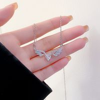 Wholesale Queen Heart Shape Wings 304 Stainless Steel Copper Plating Inlay White-Plated K Zircon Pendant Necklace main image 7