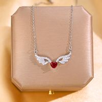 Wholesale Queen Heart Shape Wings 304 Stainless Steel Copper Plating Inlay White-Plated K Zircon Pendant Necklace main image 1