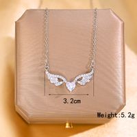 Wholesale Queen Heart Shape Wings 304 Stainless Steel Copper Plating Inlay White-Plated K Zircon Pendant Necklace sku image 2