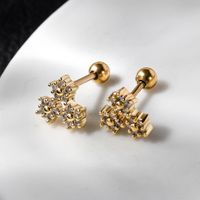 1 Pair Lady Shiny Flower Polishing Plating Inlay Stainless Steel Copper Zircon 18K Gold Plated White Gold Plated Ear Studs sku image 5