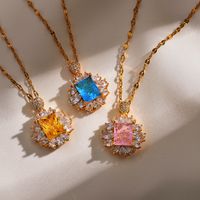 Elegant Floral Rhinestone Copper Artificial Diamond Pendant Necklace In Bulk main image 6