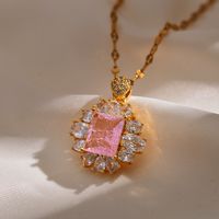Elegant Floral Rhinestone Copper Artificial Diamond Pendant Necklace In Bulk main image 4