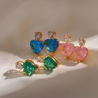 1 Pair Simple Style Heart Shape Plating Inlay Copper Zircon Ear Studs main image 1