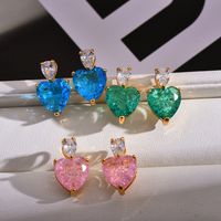 1 Pair Simple Style Heart Shape Plating Inlay Copper Zircon Ear Studs main image 3