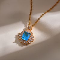 Elegant Floral Rhinestone Copper Artificial Diamond Pendant Necklace In Bulk sku image 2