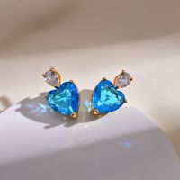 1 Pair Simple Style Heart Shape Plating Inlay Copper Zircon Ear Studs main image 5