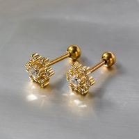 1 Pair Lady Shiny Flower Polishing Plating Inlay Stainless Steel Copper Zircon 18K Gold Plated White Gold Plated Ear Studs sku image 1