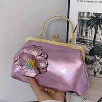 Unisex Pu Leather Flower Elegant Vintage Style Sewing Thread Shell Clasp Frame Dome Bag sku image 2