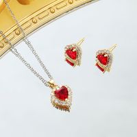 Elegant Heart Shape Copper Earrings Necklace In Bulk sku image 2