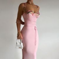 Femmes Robe Fourreau Élégant Col En U Sans Manches Fleur Maxi Longue Robe Fête Rue main image 1