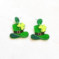 1 Pair Casual Simple Style Shamrock Four Leaf Clover Printing Stoving Varnish Carving Arylic Metal Drop Earrings sku image 4