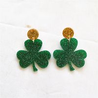 1 Pair Casual Simple Style Shamrock Four Leaf Clover Printing Stoving Varnish Carving Arylic Metal Drop Earrings main image 4