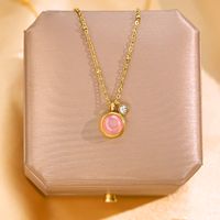 Elegant Geometric Titanium Steel Epoxy Plating Inlay Opal Zircon 18k Gold Plated Pendant Necklace main image 4