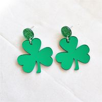 1 Pair Casual Simple Style Shamrock Four Leaf Clover Printing Stoving Varnish Carving Arylic Metal Drop Earrings sku image 2