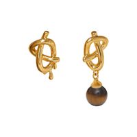 1 Pair IG Style Simple Style Knot Asymmetrical Inlay Copper Natural Stone Pearl 18K Gold Plated Drop Earrings Ear Cuffs main image 6
