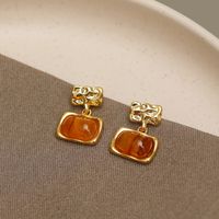 1 Piece Preppy Style Cool Style Geometric Inlay Copper Resin 18K Gold Plated Drop Earrings main image 3