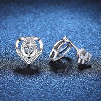 1 Pair Elegant Glam Heart Shape Inlay Sterling Silver Zircon White Gold Plated Ear Studs main image 4