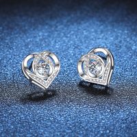 1 Pair Elegant Glam Heart Shape Inlay Sterling Silver Zircon White Gold Plated Ear Studs main image 3