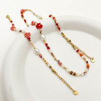 Sweet Flower Stainless Steel Beaded Plating Gold Plated Women's Jewelry Set main image 4