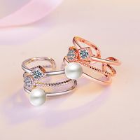 Copper Simple Style Classic Style Commute Inlay Geometric Artificial Pearls Zircon Open Rings main image 3
