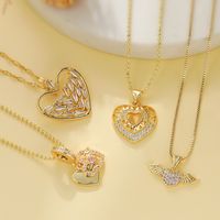 Einfacher Stil Geometrisch Herzform Kupfer 18 Karat Vergoldet Zirkon Halskette Mit Anhänger In Masse main image 1