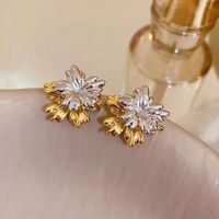1 Pair Elegant Flower Alloy Gold Plated Silver Plated Ear Studs sku image 1